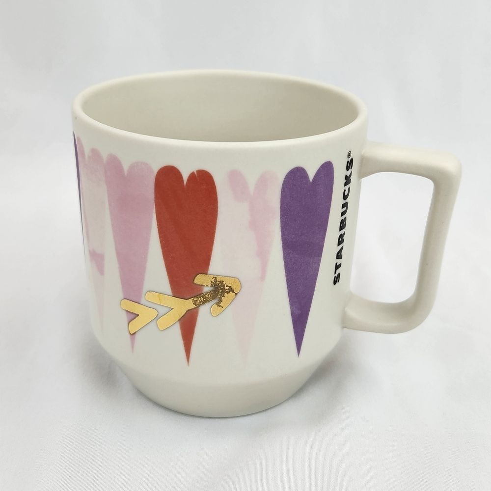 ☕️Starbucks 2016 Red, Purple, & Pink Hearts Porcelain 12oz Coffee Mug